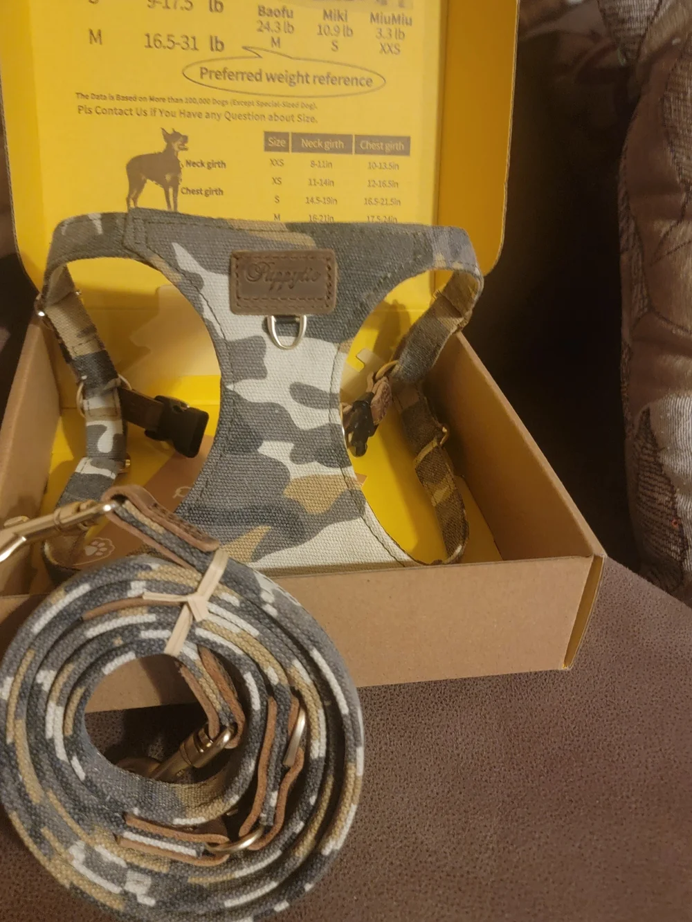 Puppytie Camo Dog Harness and Leash Set Size Medium NWT